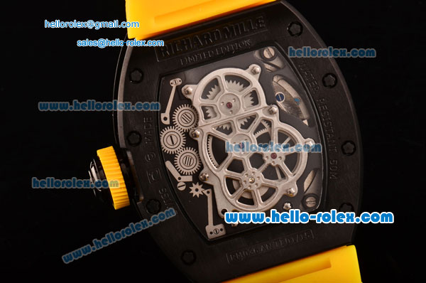Richard Mille RM036 ST28-UP Automatic PVD Case with White Markers Yellow Rubber Strap and Skeleton Dial - 7750 Coating - Click Image to Close